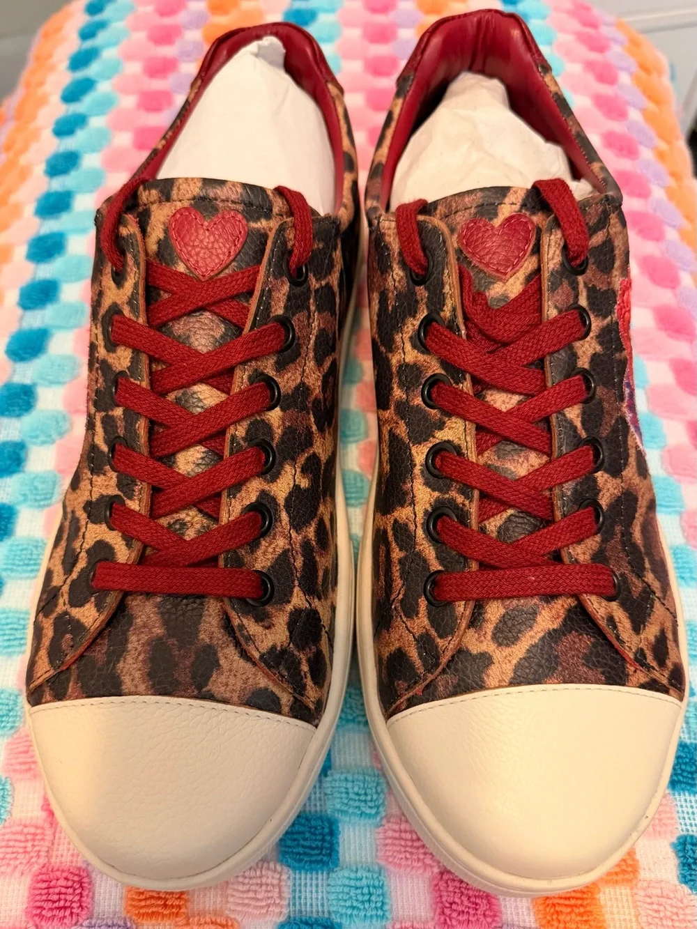 Brighton Leopard Print Sneakers with Red Floral Embroidery
